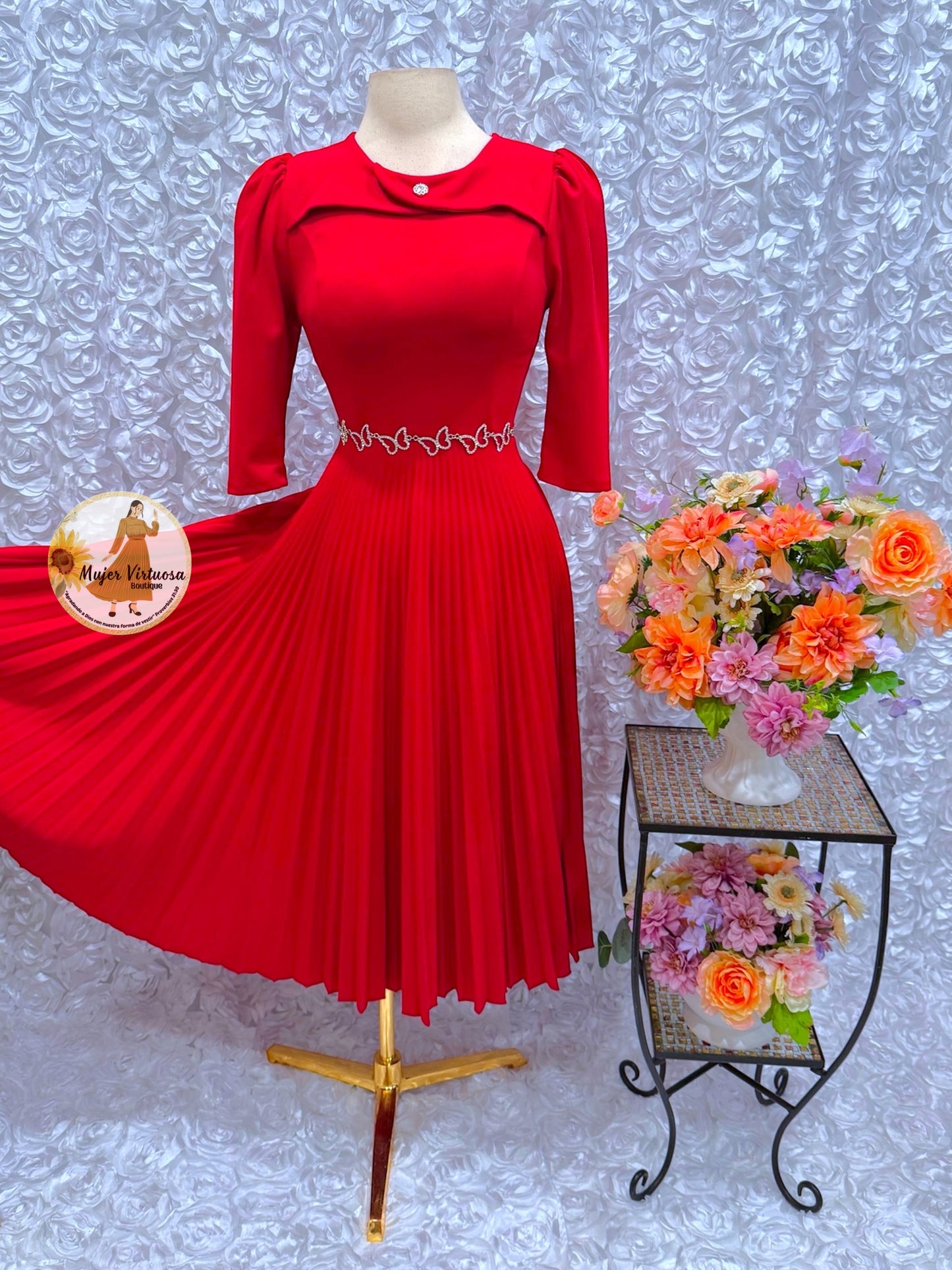 Dina Red Pleated Dress