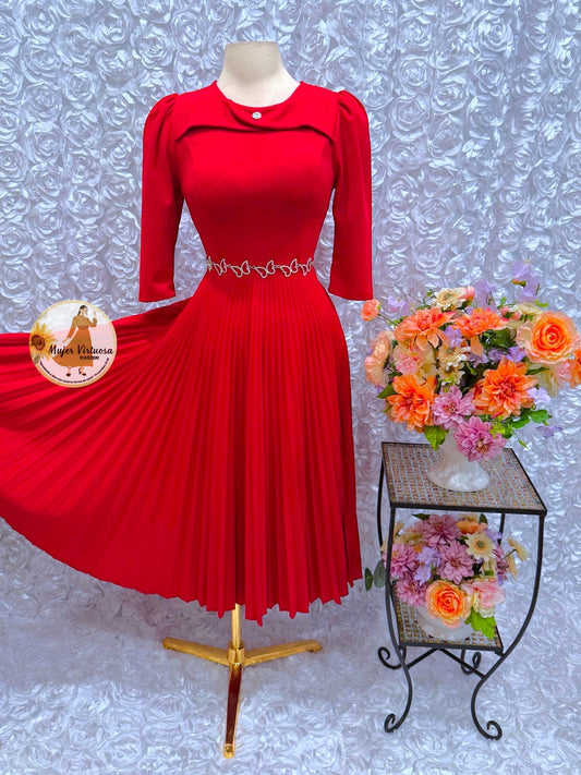 Dina Red Pleated Dress
