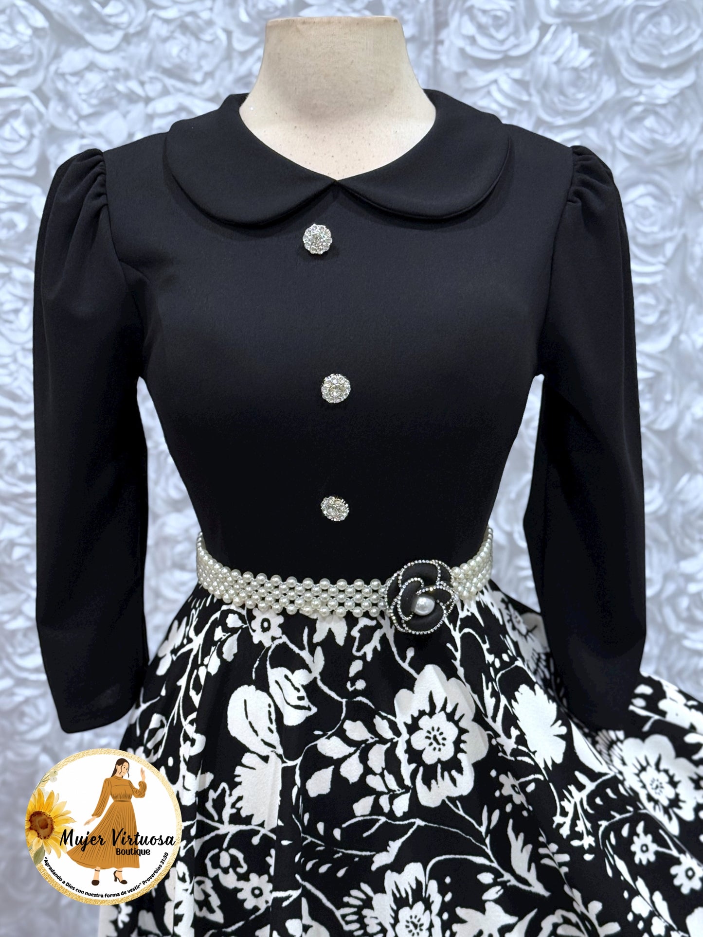 Black & Floral White Print Dress