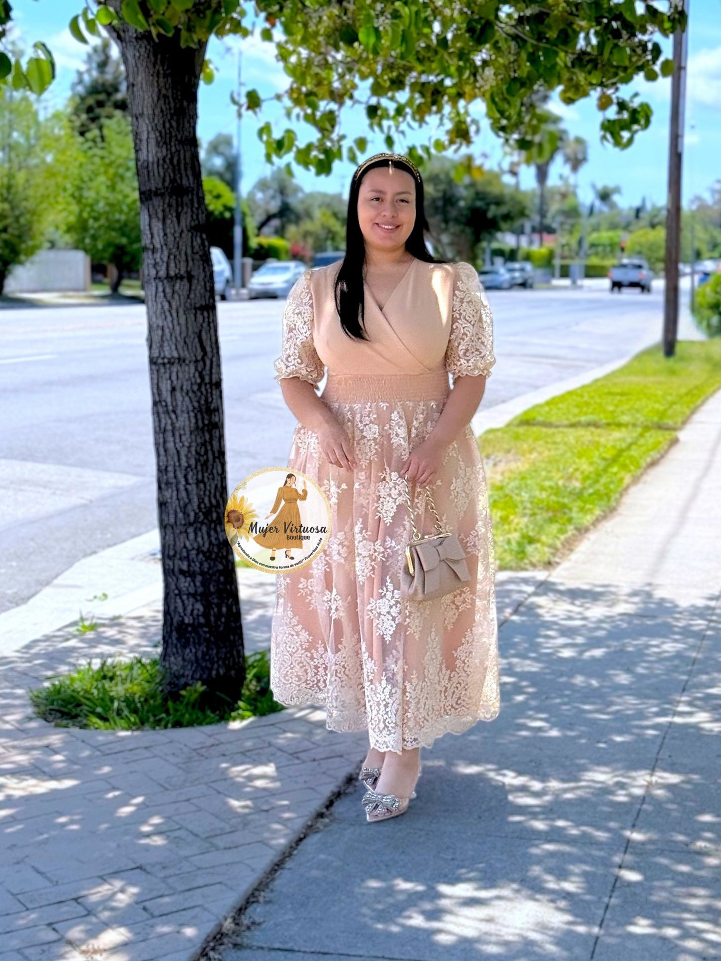 Julisa Tan Mesh Dress