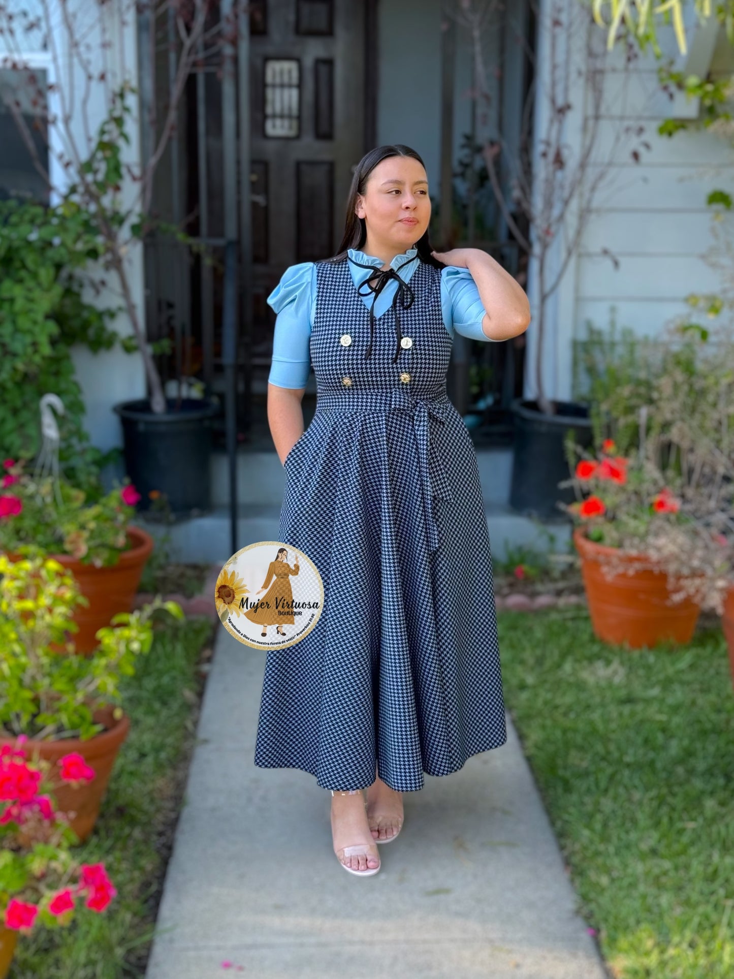 Rosy Blue & Black Plaid Overall