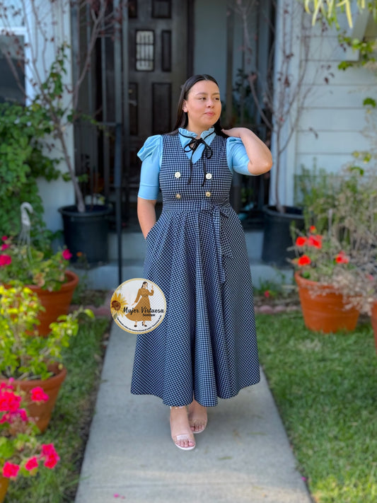 Rosy Blue & Black Plaid Overall
