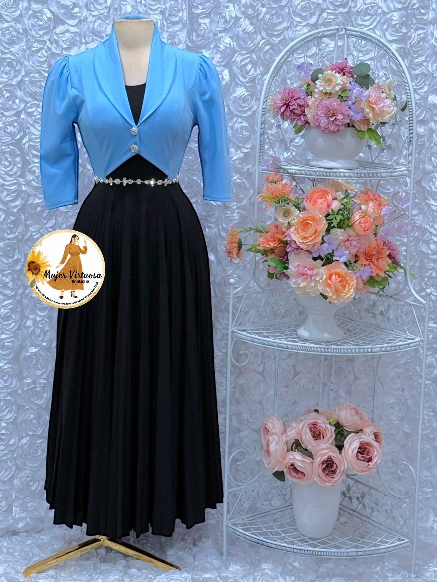 Emely Baby Blue & Black Dress