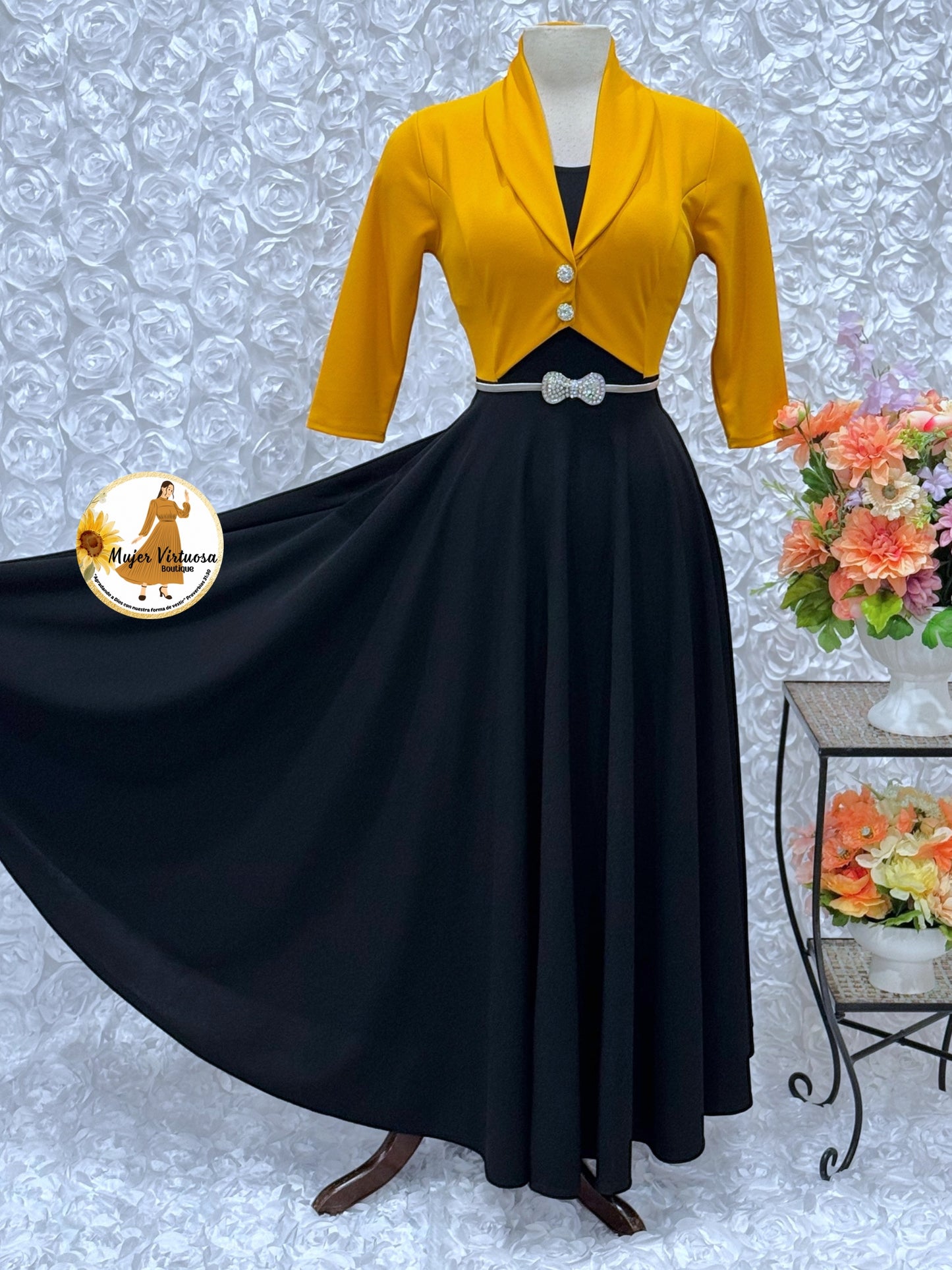 Mustard/Black Blazer Dress