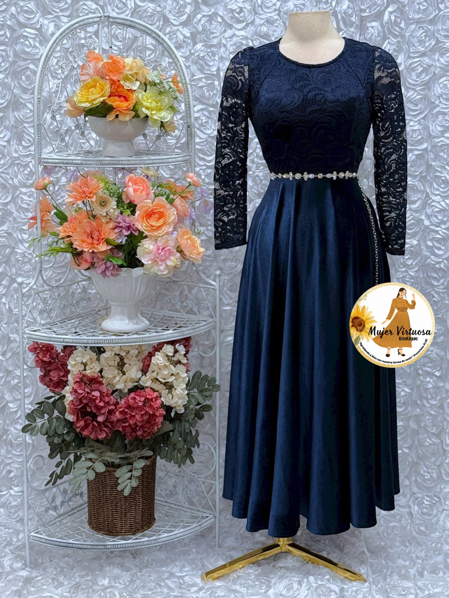 Midnight Blue Lace & Velvet Dress