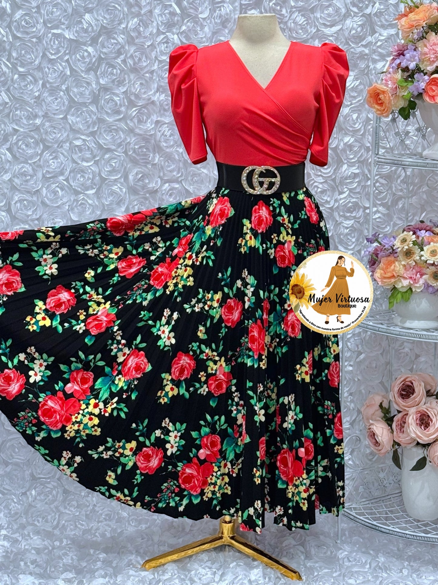 Jessica Coral/Black Floral Dress