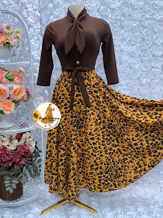 Brown & Animal Print Sailor Dress