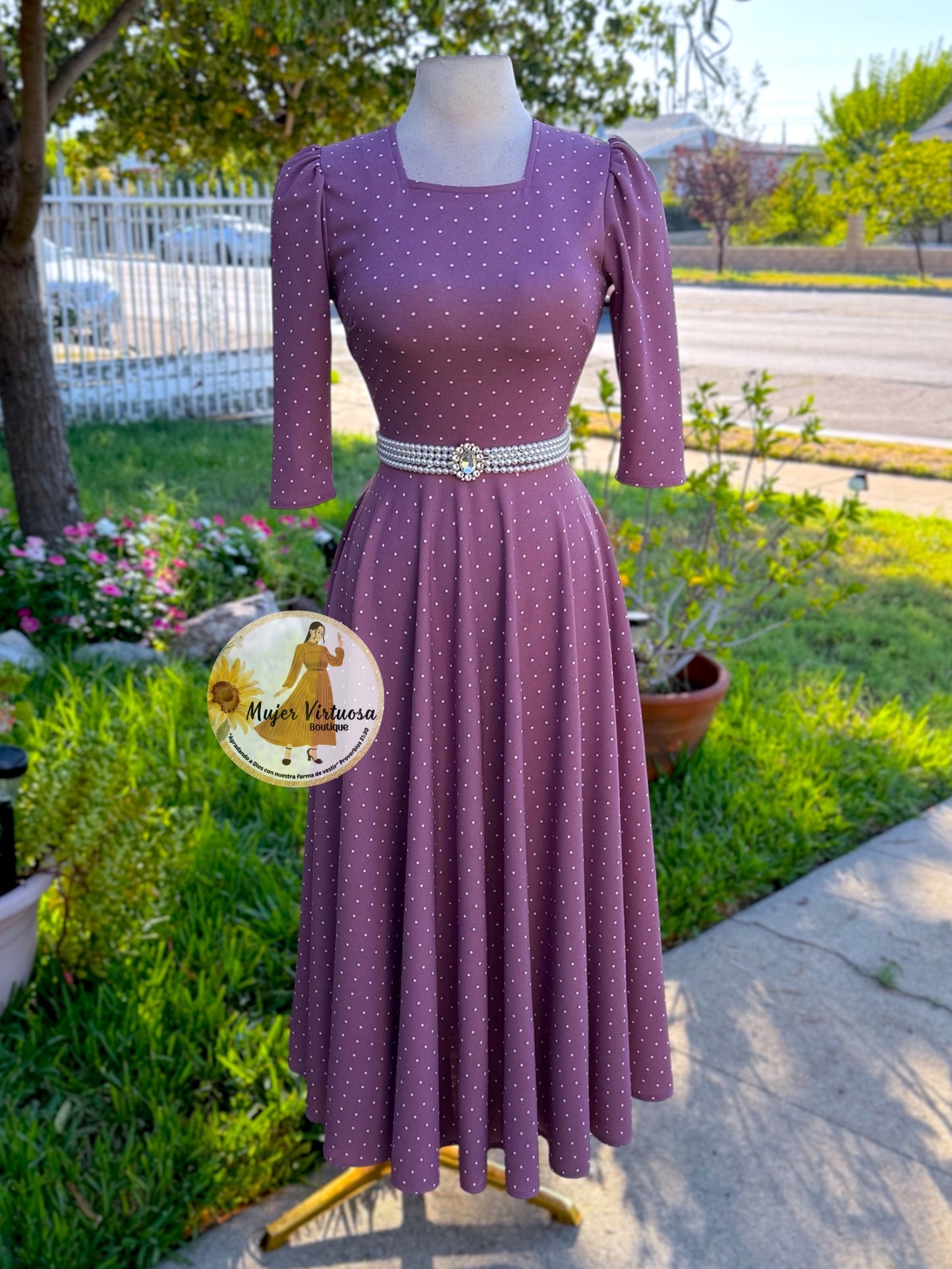 Eunice Dusty Lilac Polka Dot Dress