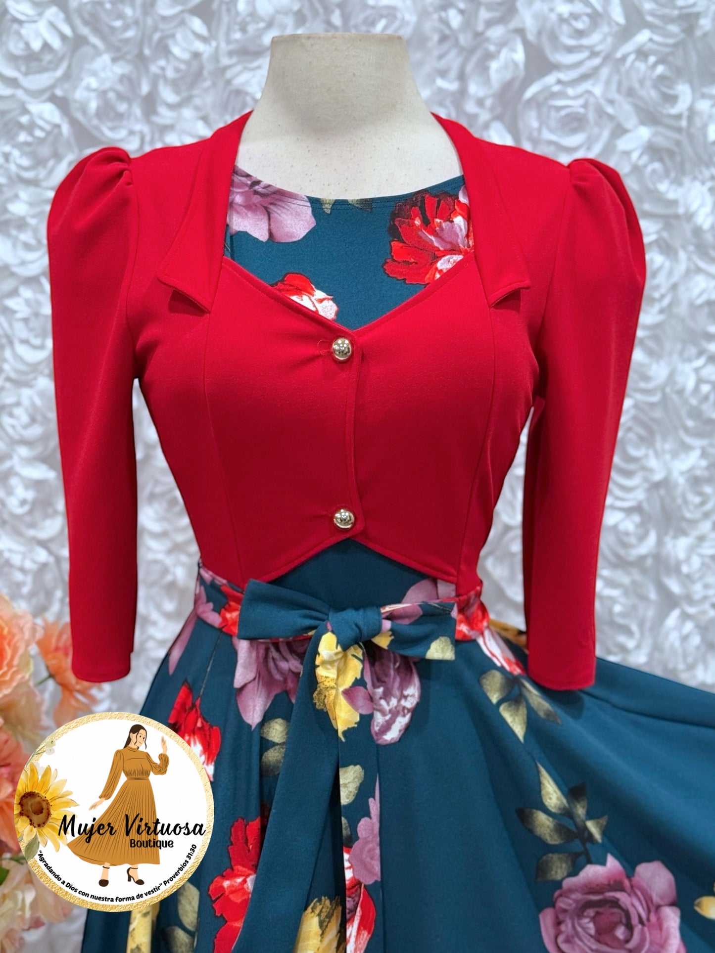 Red/Green Floral Vest Dress