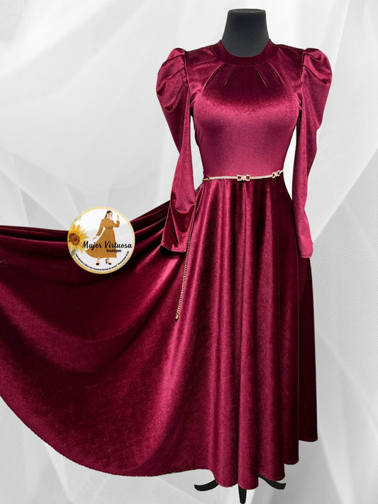 Eloisa Burgundy Velvet Dress