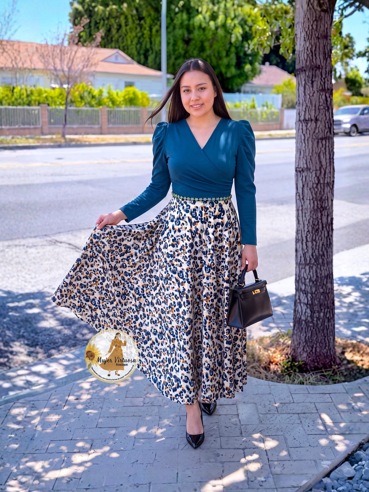 Larissa Teal Animal Print Velvet Dress
