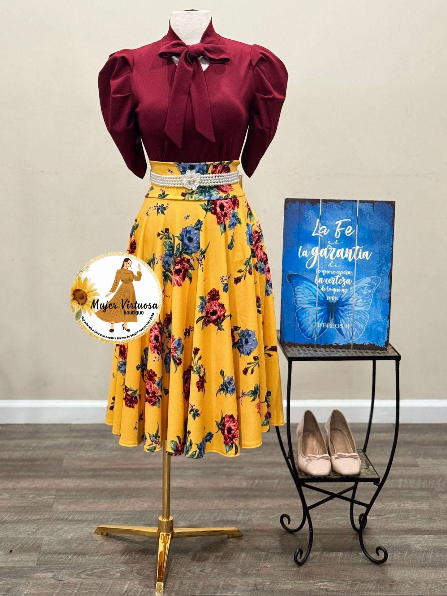 Amber Yellow Floral Midi Skirt