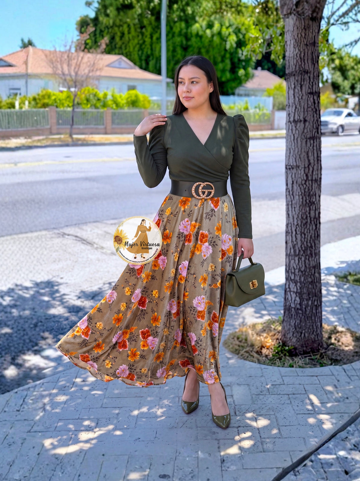 Larissa Olive Green Velvet Dress