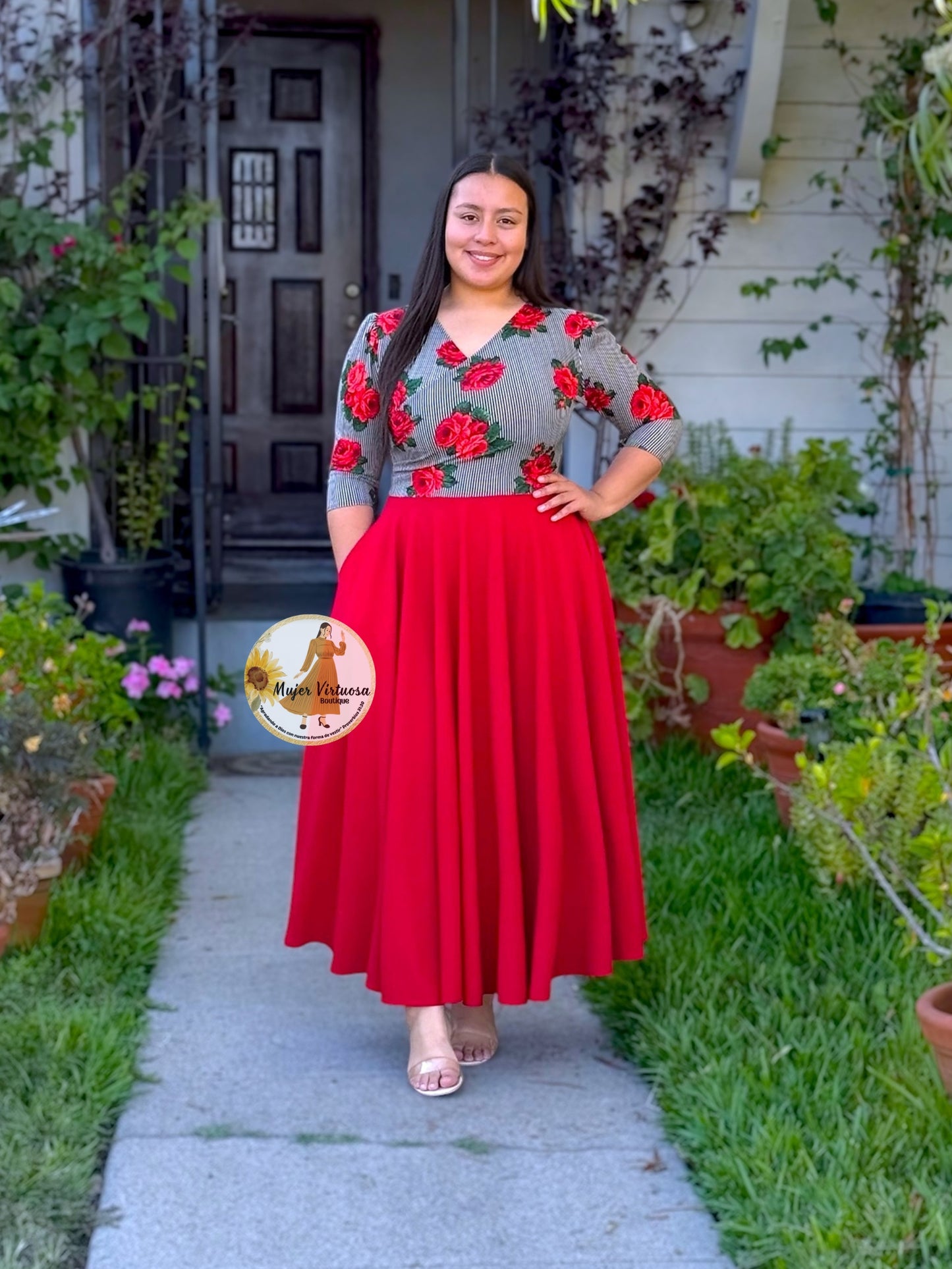 Eva Red with Roses Dress