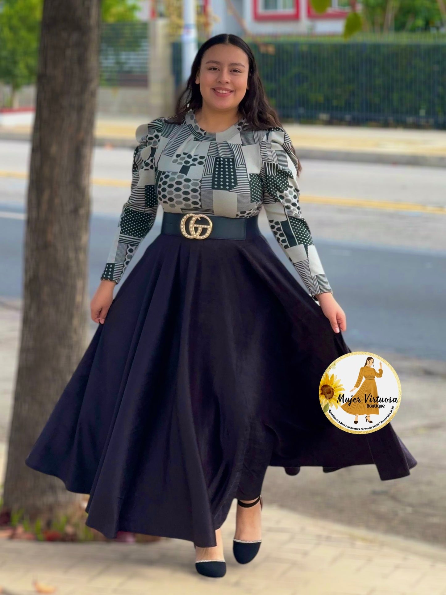 Eloisa Black & Grey Polka Dot Velvet Dress