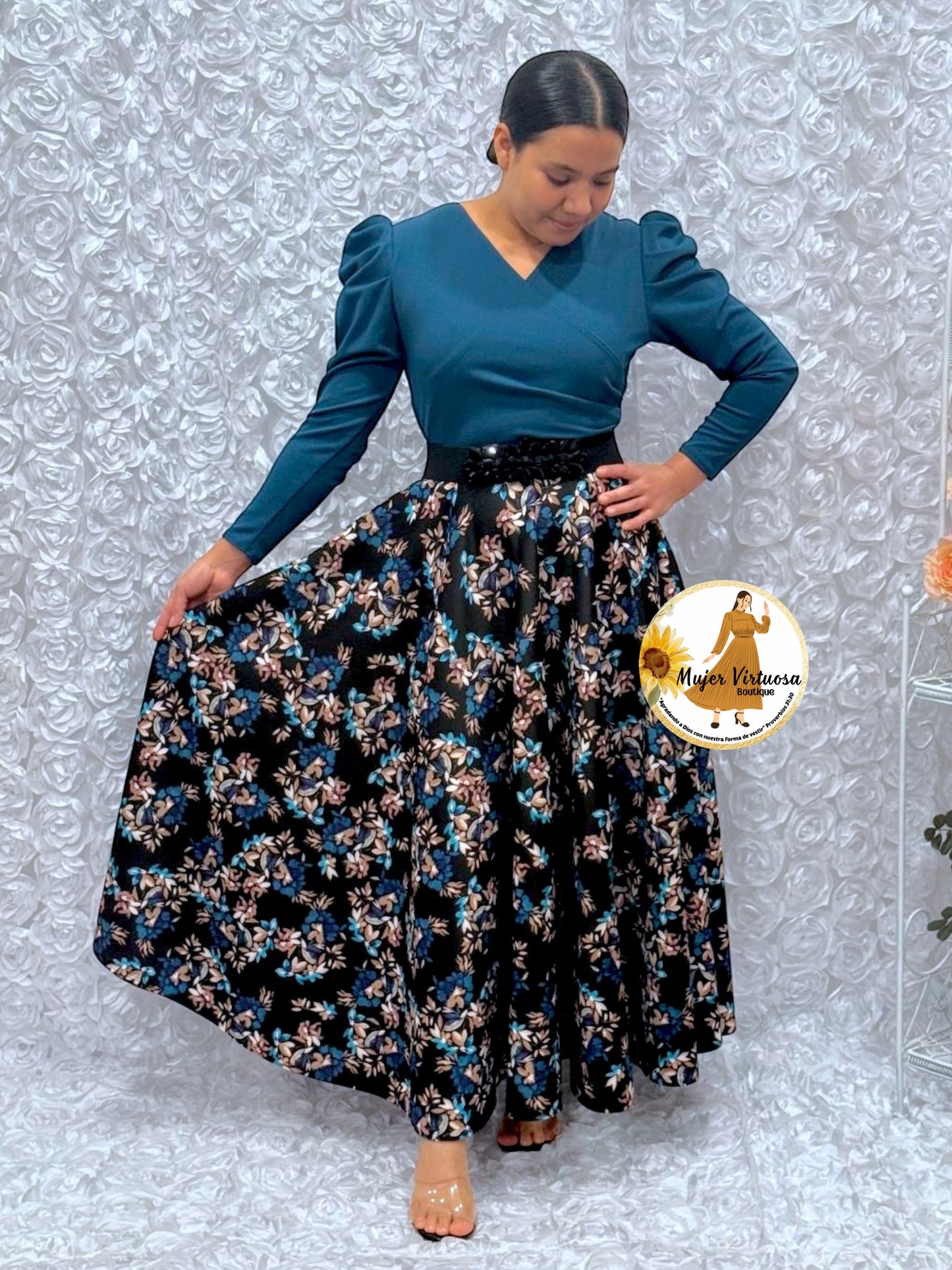 Larissa Teal & Black Floral Dress