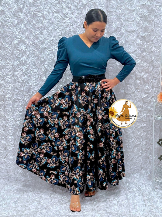 Larissa Teal & Black Floral Dress