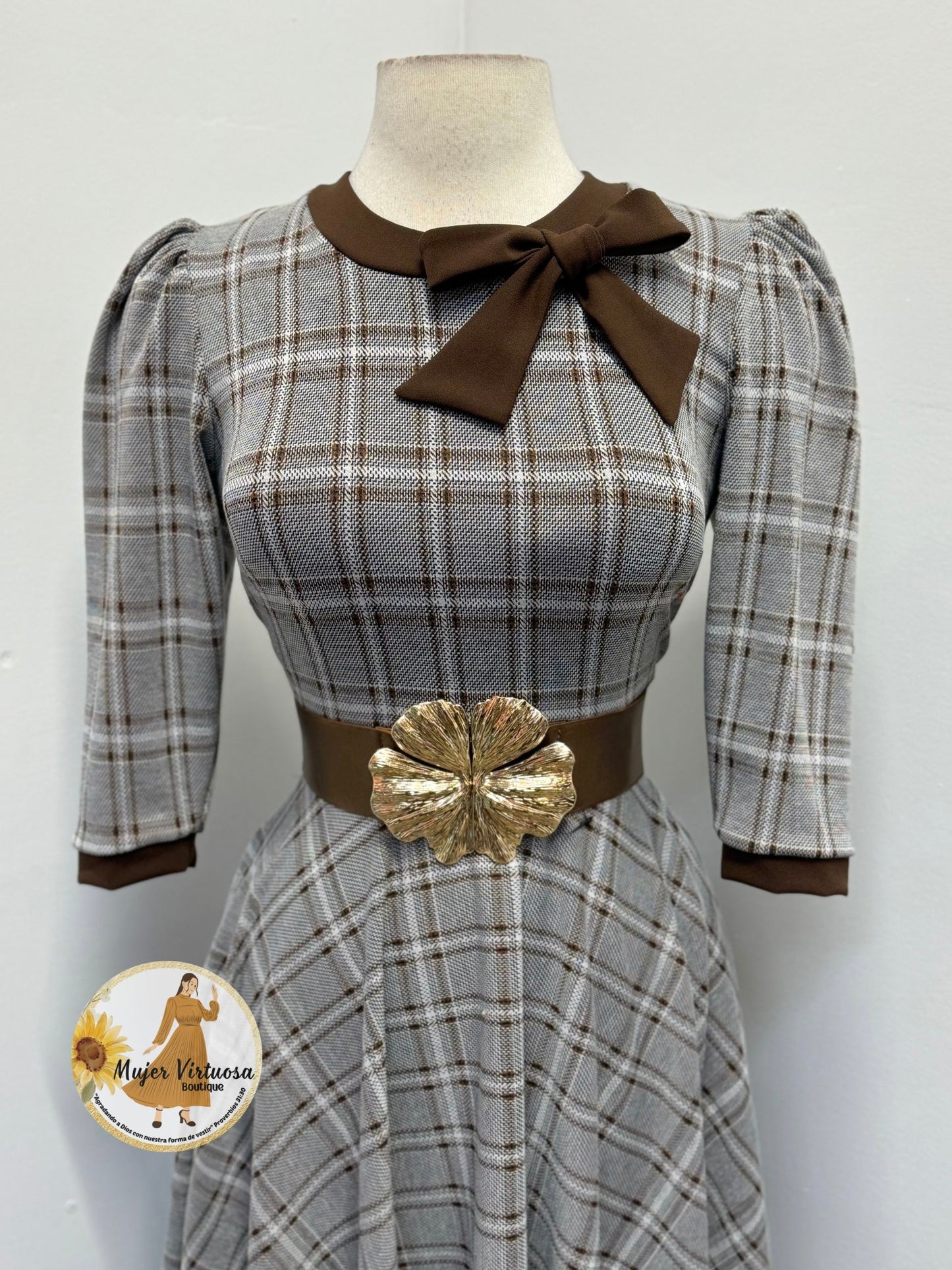 Juliette Coffee Retro Plaid Dress