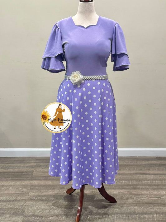 Lilac Polka Dot Midi Dress