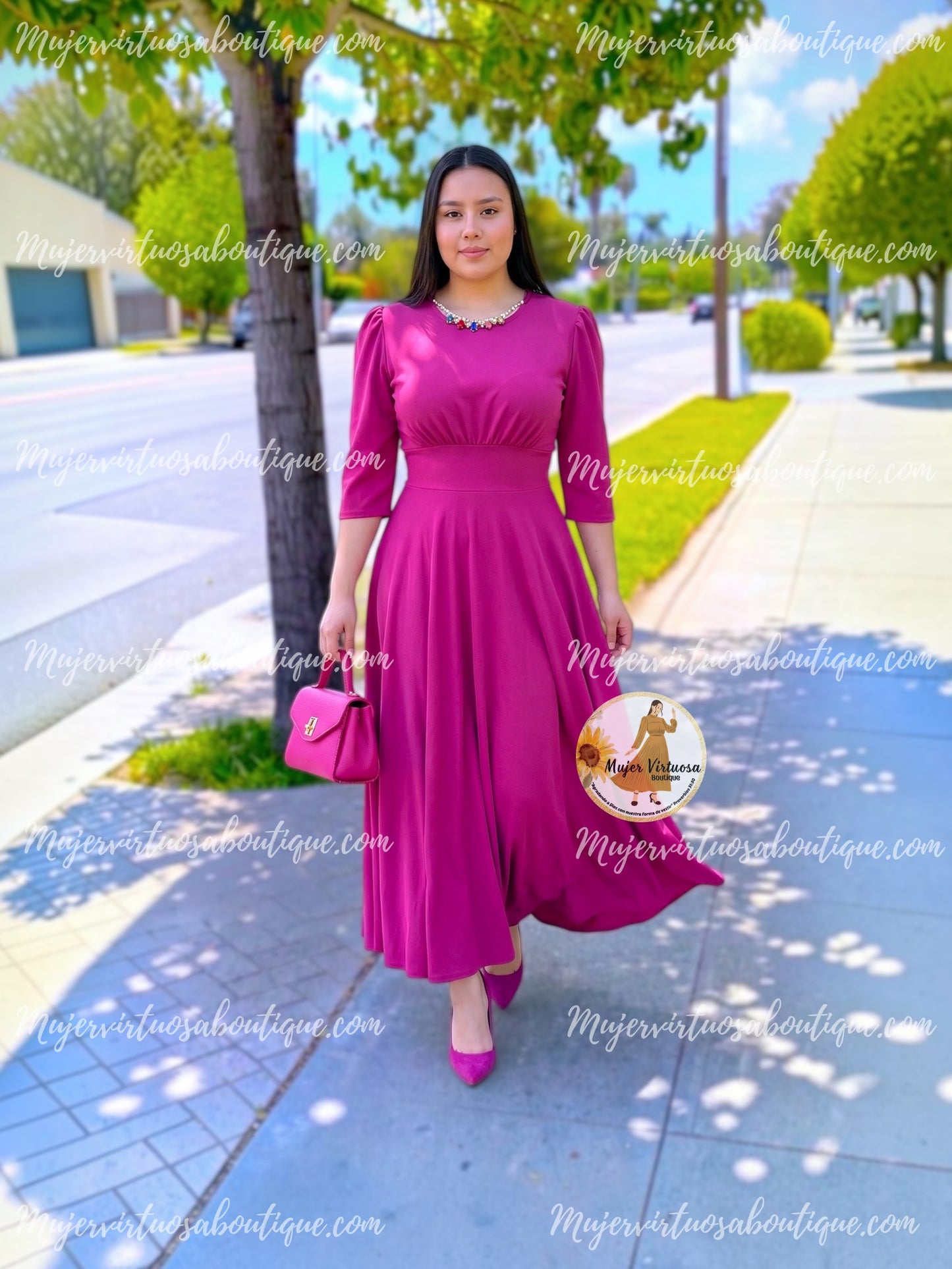 Mary Magenta Necklace Dress