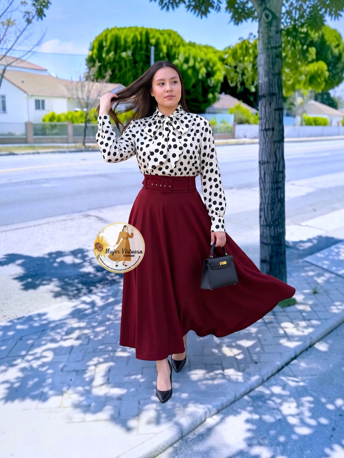 Marina Burgundy Belted Skirt