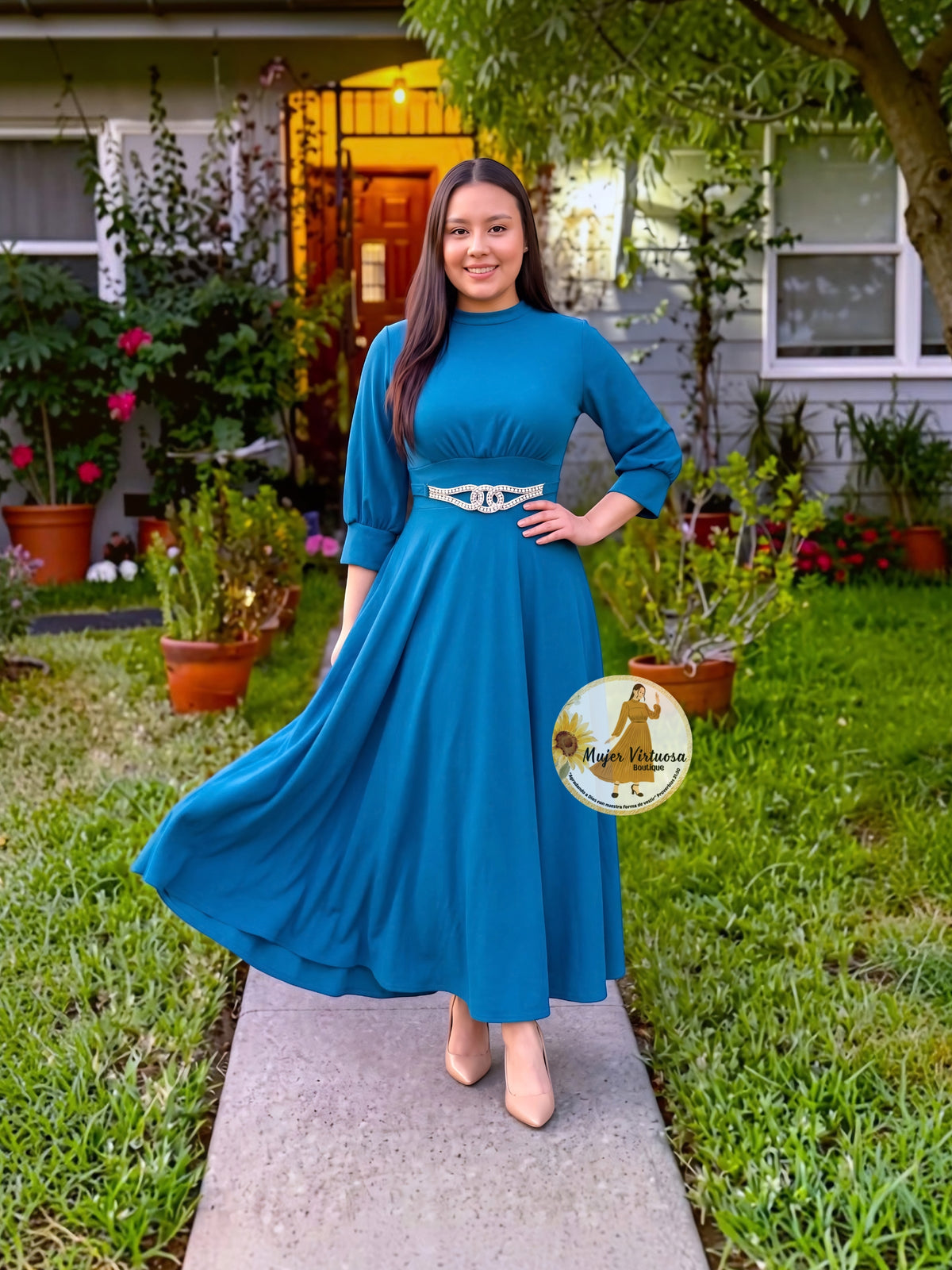 Katalina Teal Brooch Dress