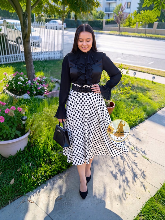 White Polka Dot Midi Skirt