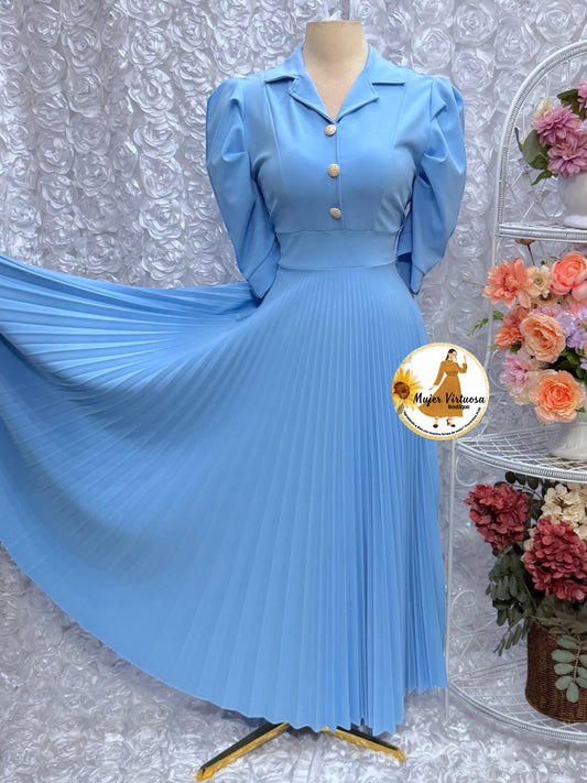 Sky Blue Pleated Dress