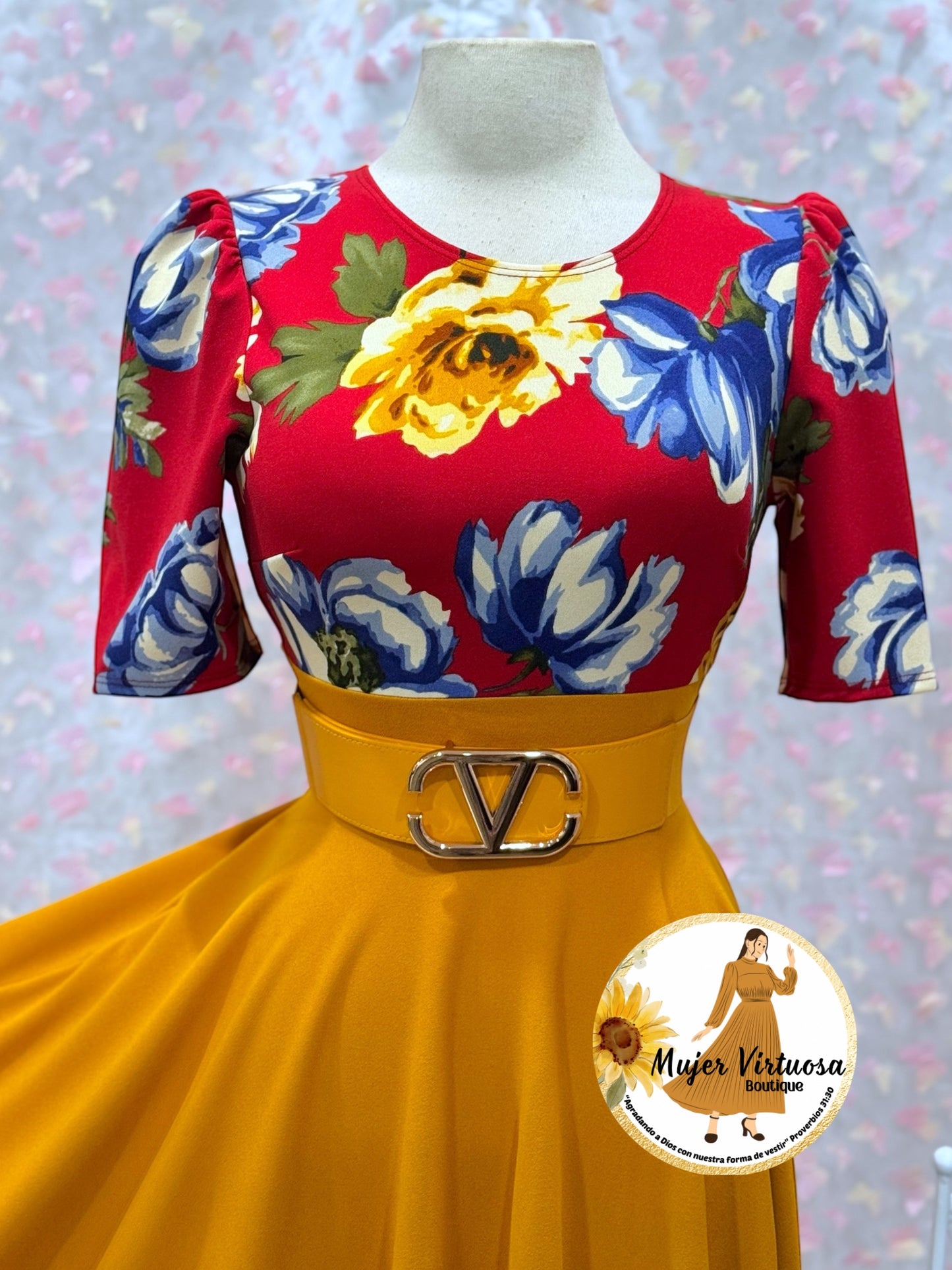 Eliana Wine/Mustard Floral Dress