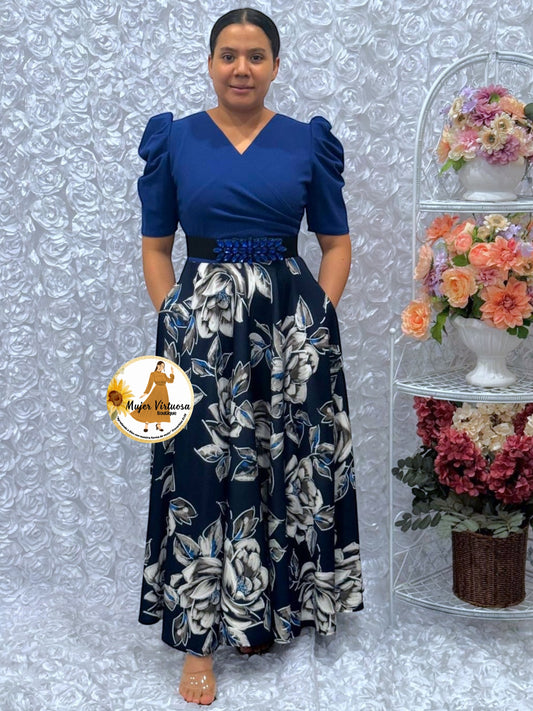Susan Royal & Navy Roses Dress
