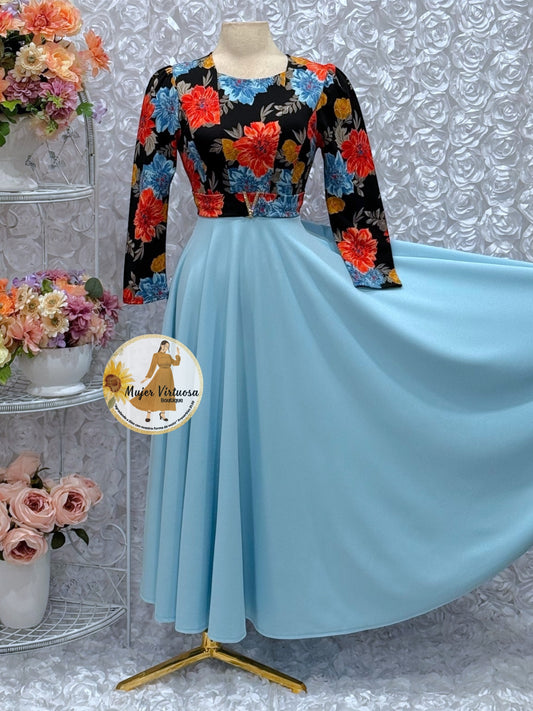 Nadia Black/Blue Floral Dress