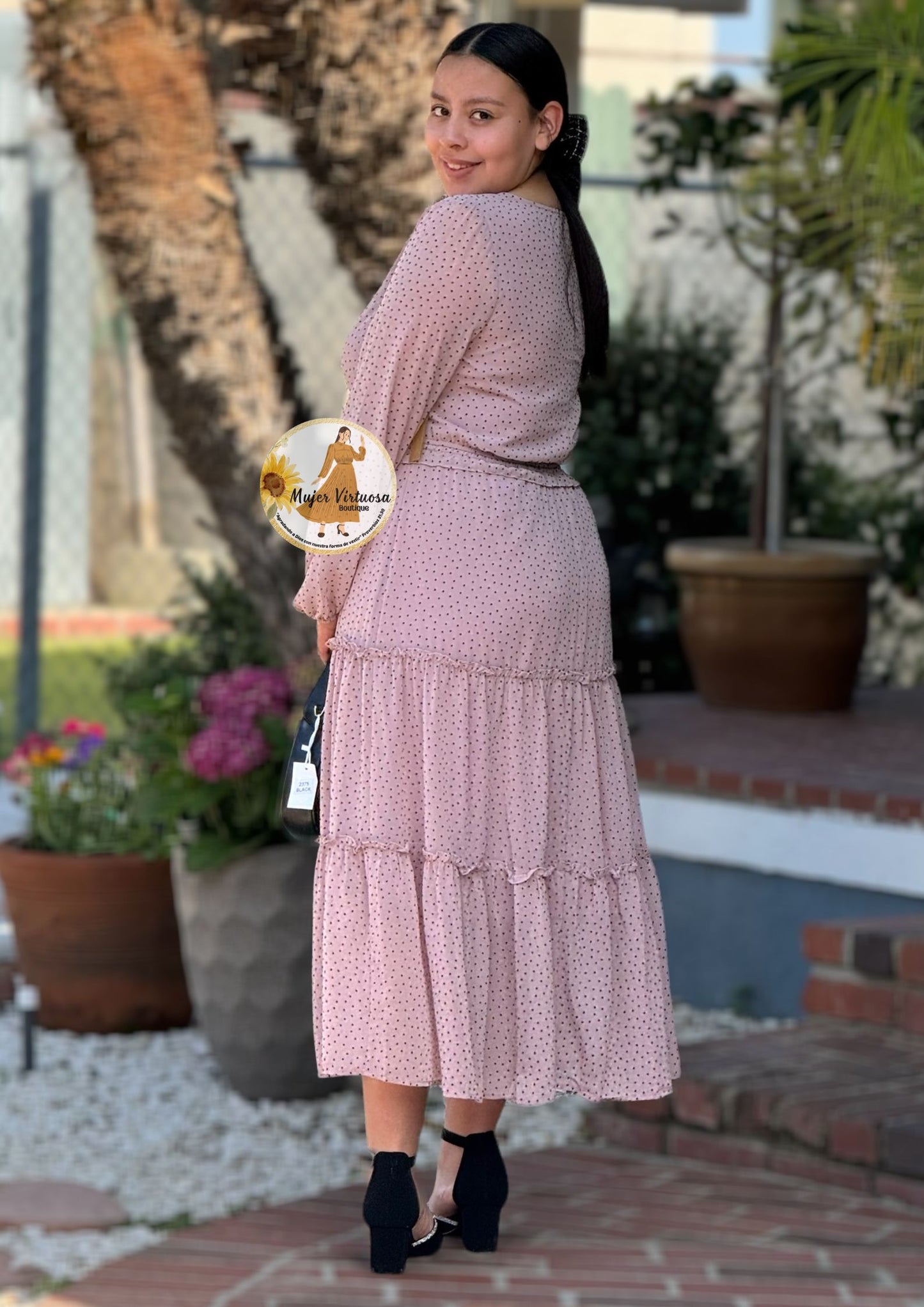 Blush Polka Dot Midi Dress