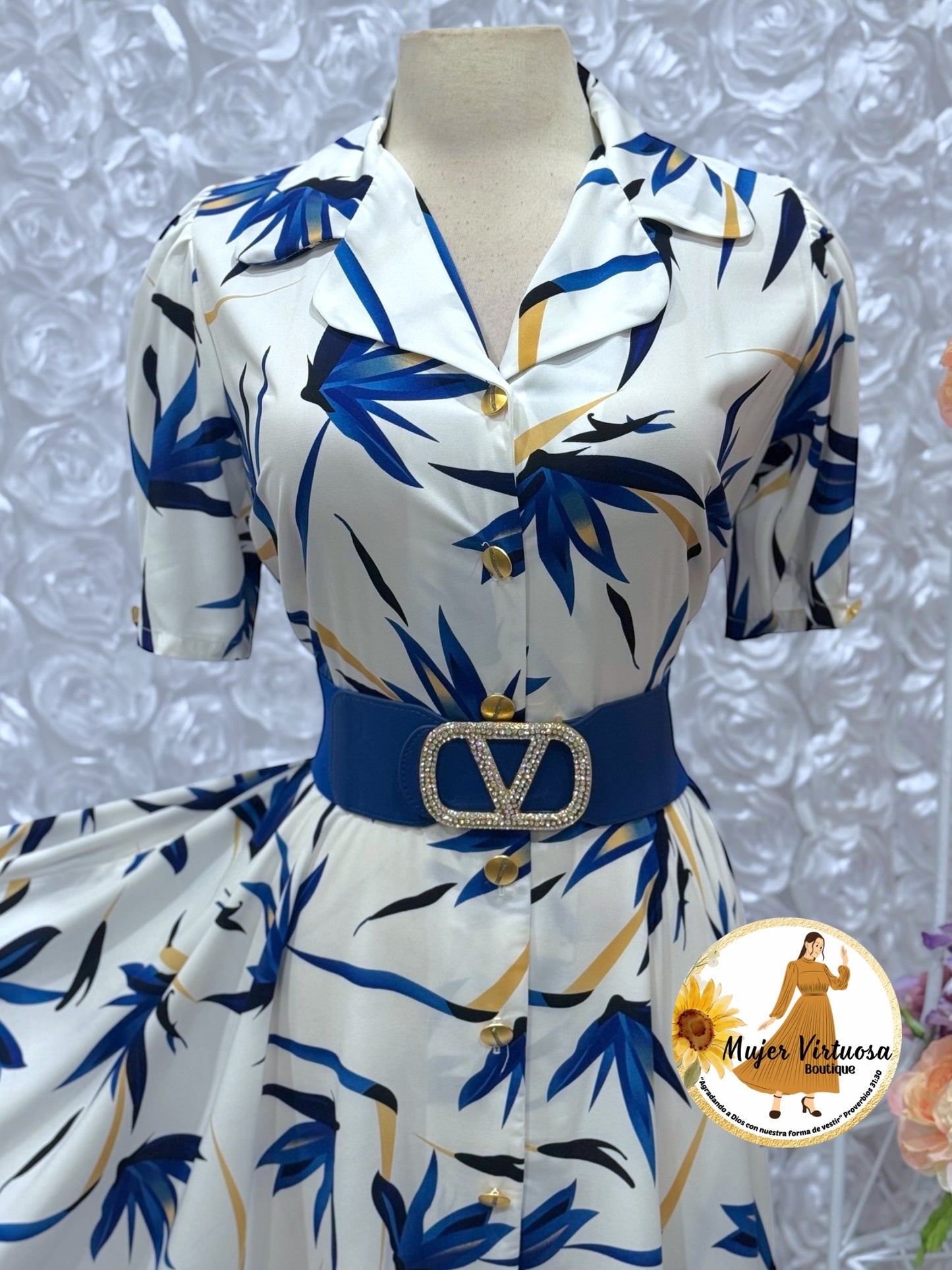 Jimena White Floral Satin Dress