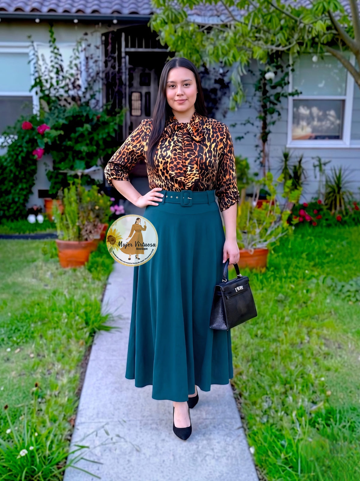 Marina Hunter Green Belted Skirt