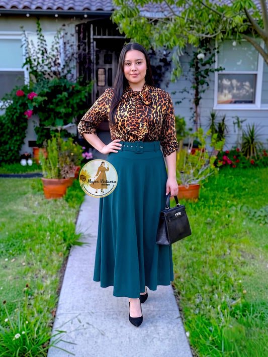 Marina Hunter Green Belted Skirt