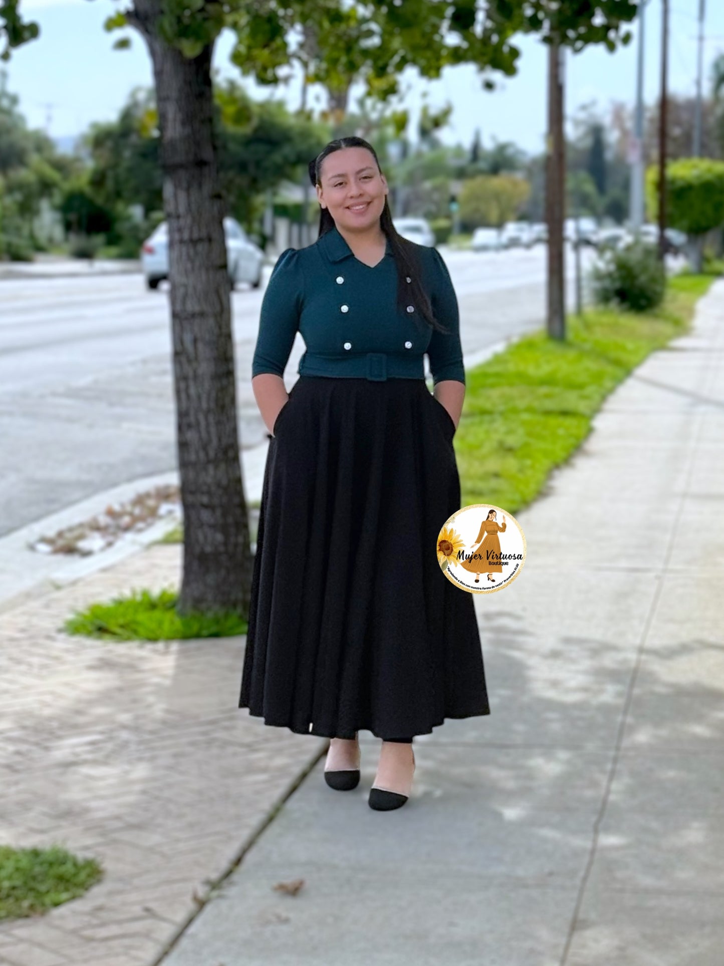 Frida Forest Green & Black Dress