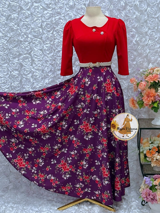 Celeste Red/Purple Floral Dress