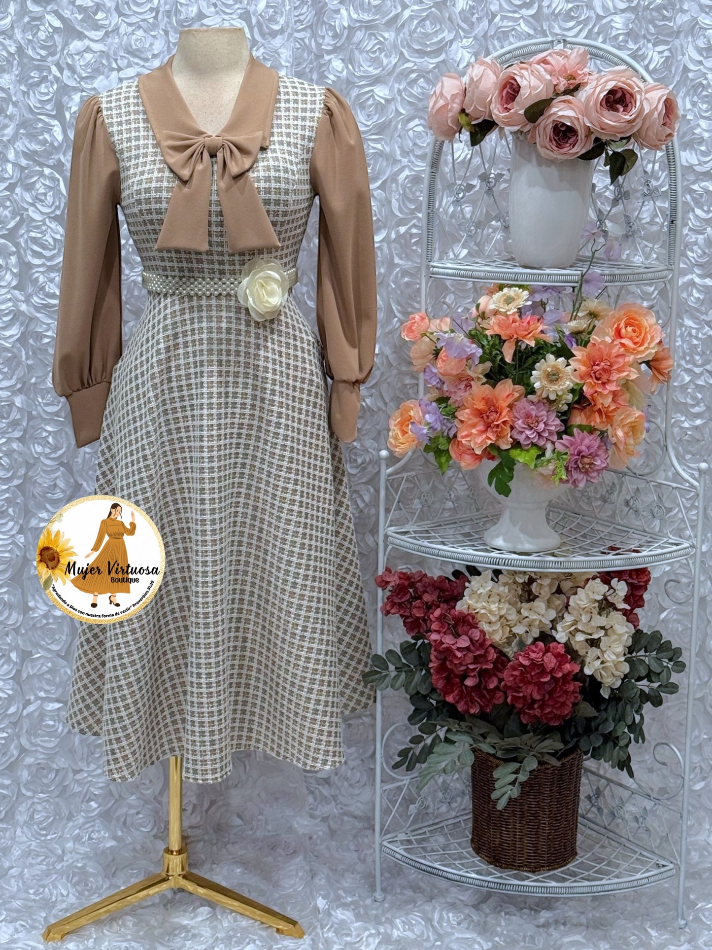 Adara Mocha Tweed Midi Dress