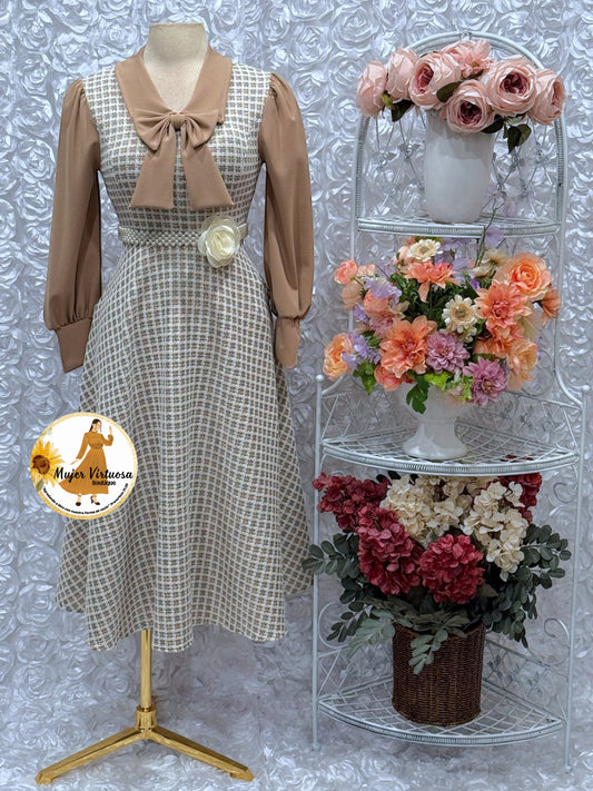 Adara Mocha Tweed Midi Dress