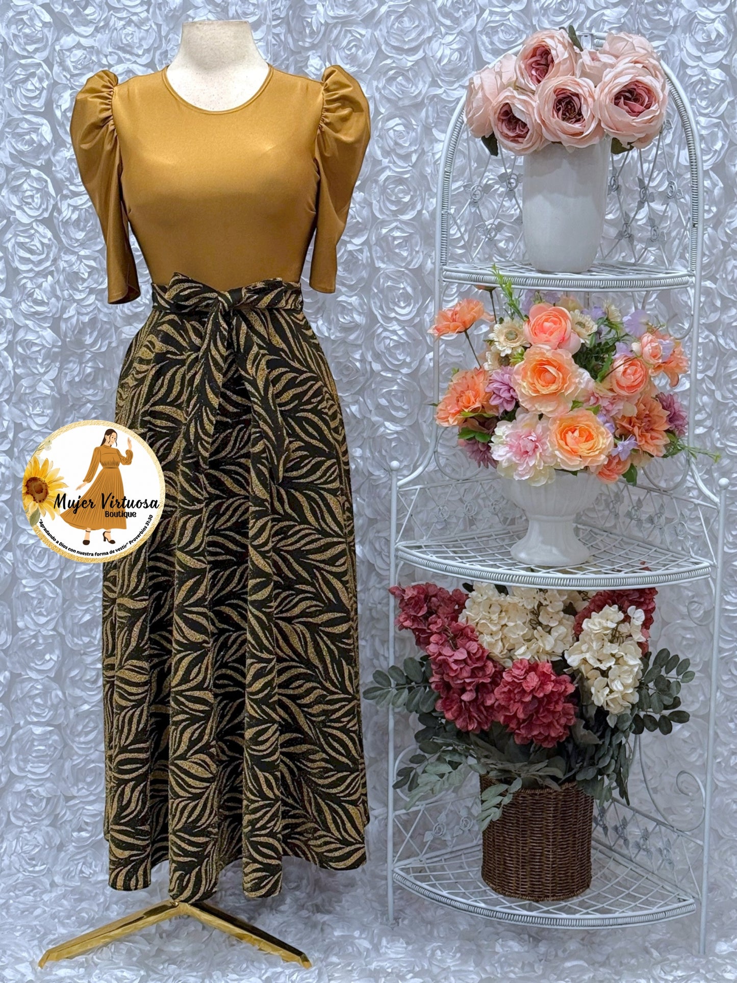 Camel & Black Glitter Dress