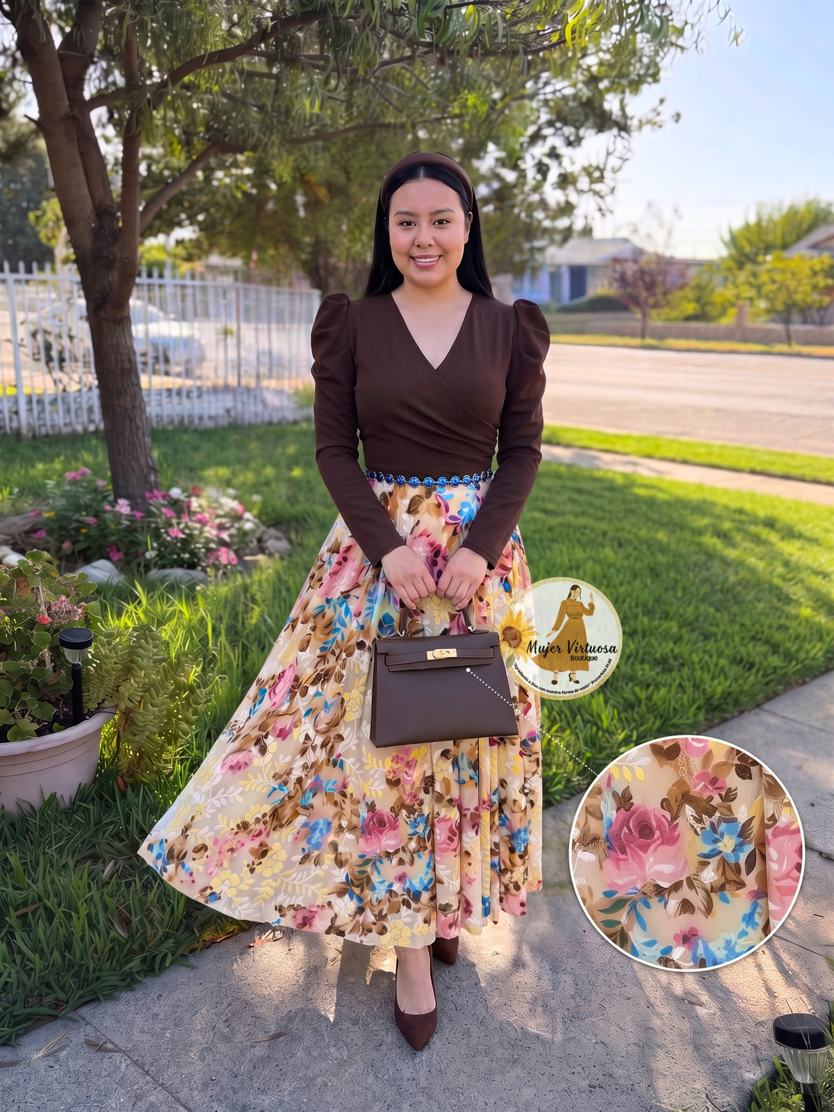 Larissa Brown & Velvet Floral Dress