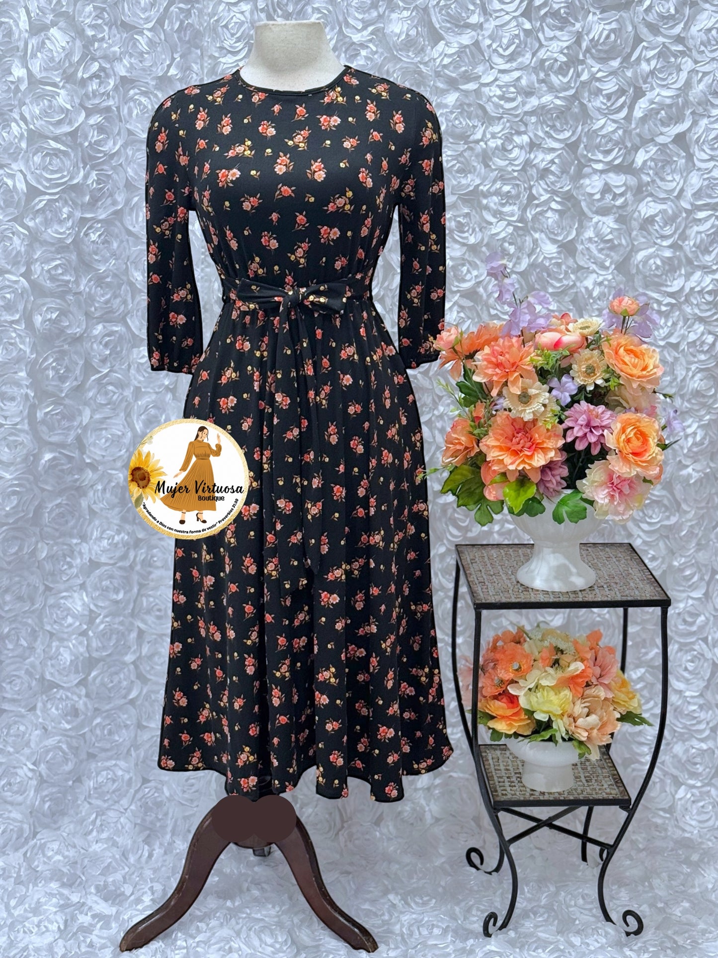 Adele Black Floral Midi Dress