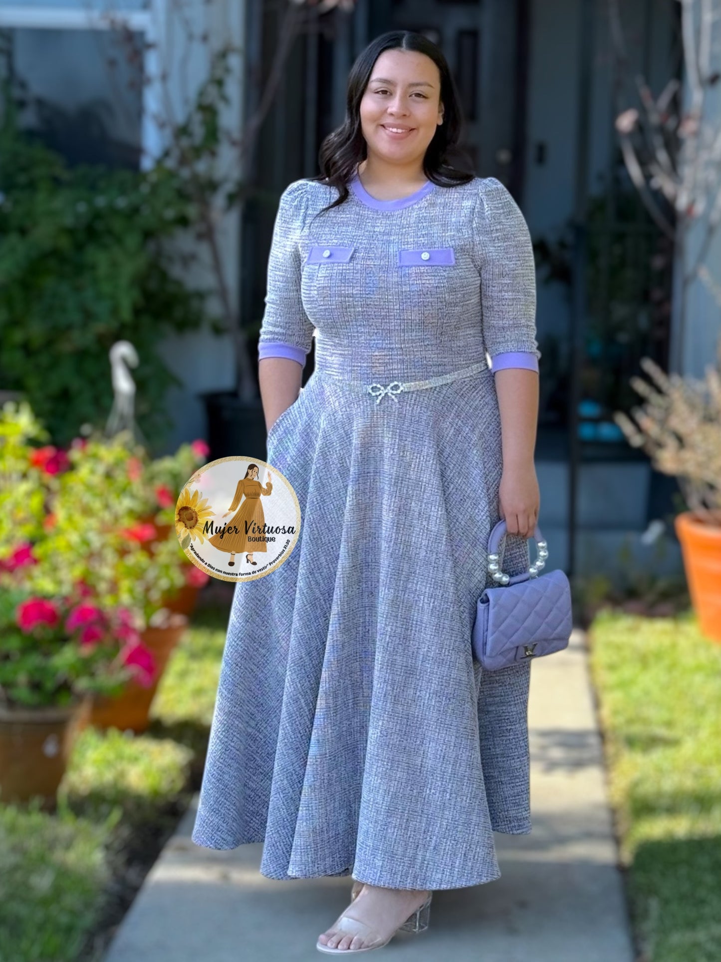 Lilac & Grey Tweed Dress