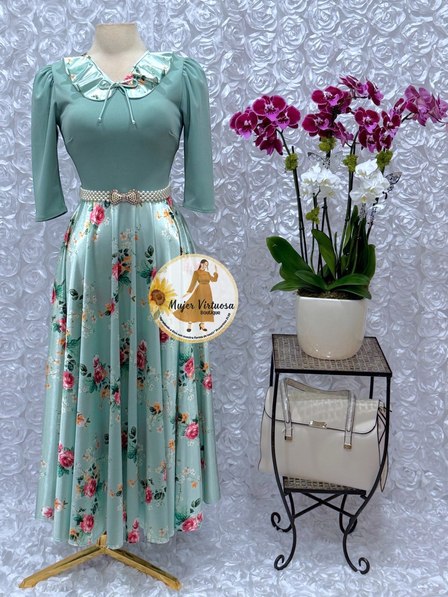 Francesca Aqua Blue Roses Dress