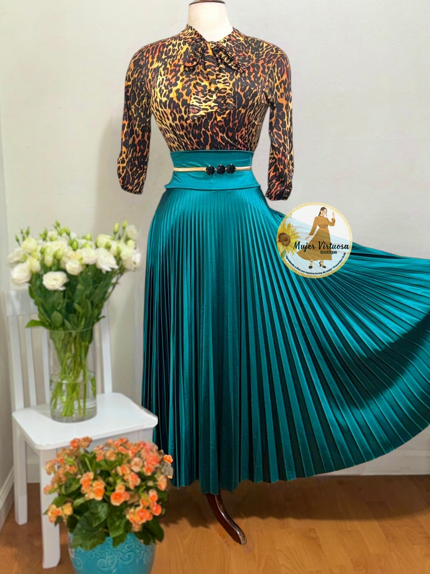 Emerald Satin Pleated Skirt