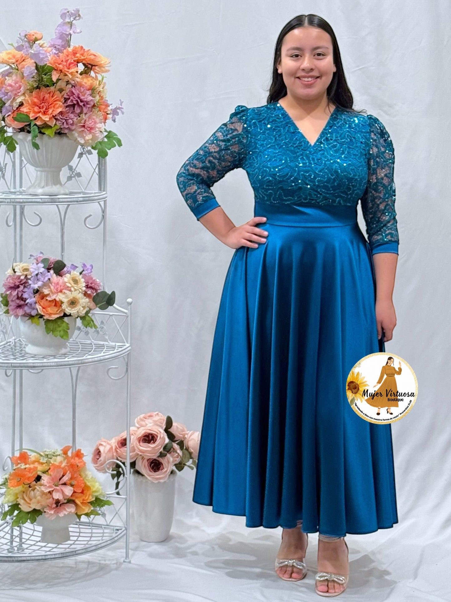 Cecilia Teal Satin Dress