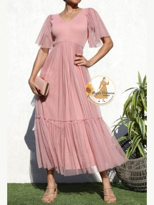 Candy Mesh Elegant Rose Pink Dress