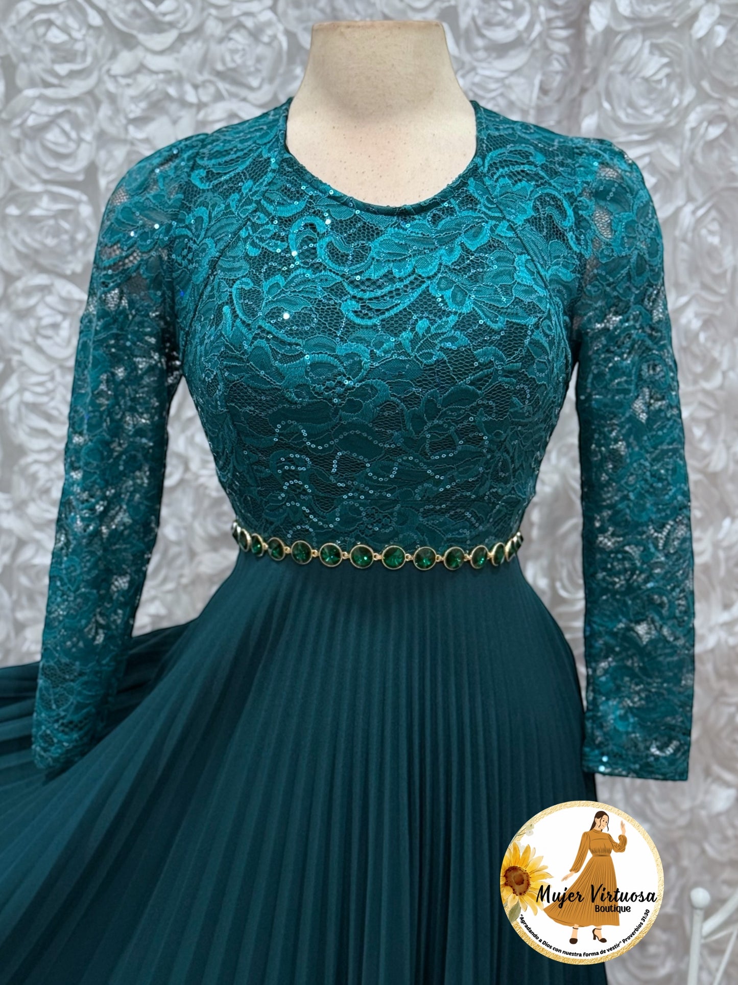 Arely Green Lace & Crepe Dress
