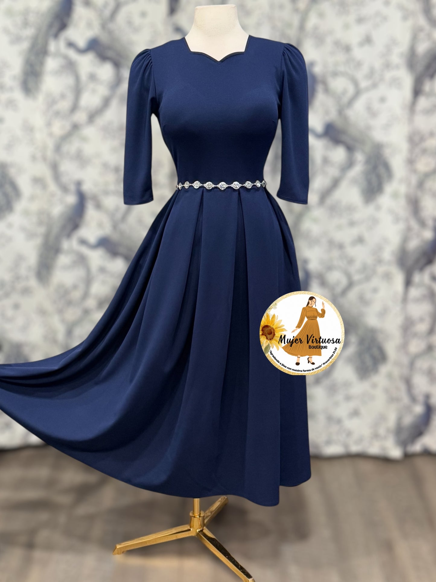 Jasmine Navy Dress con Paletones