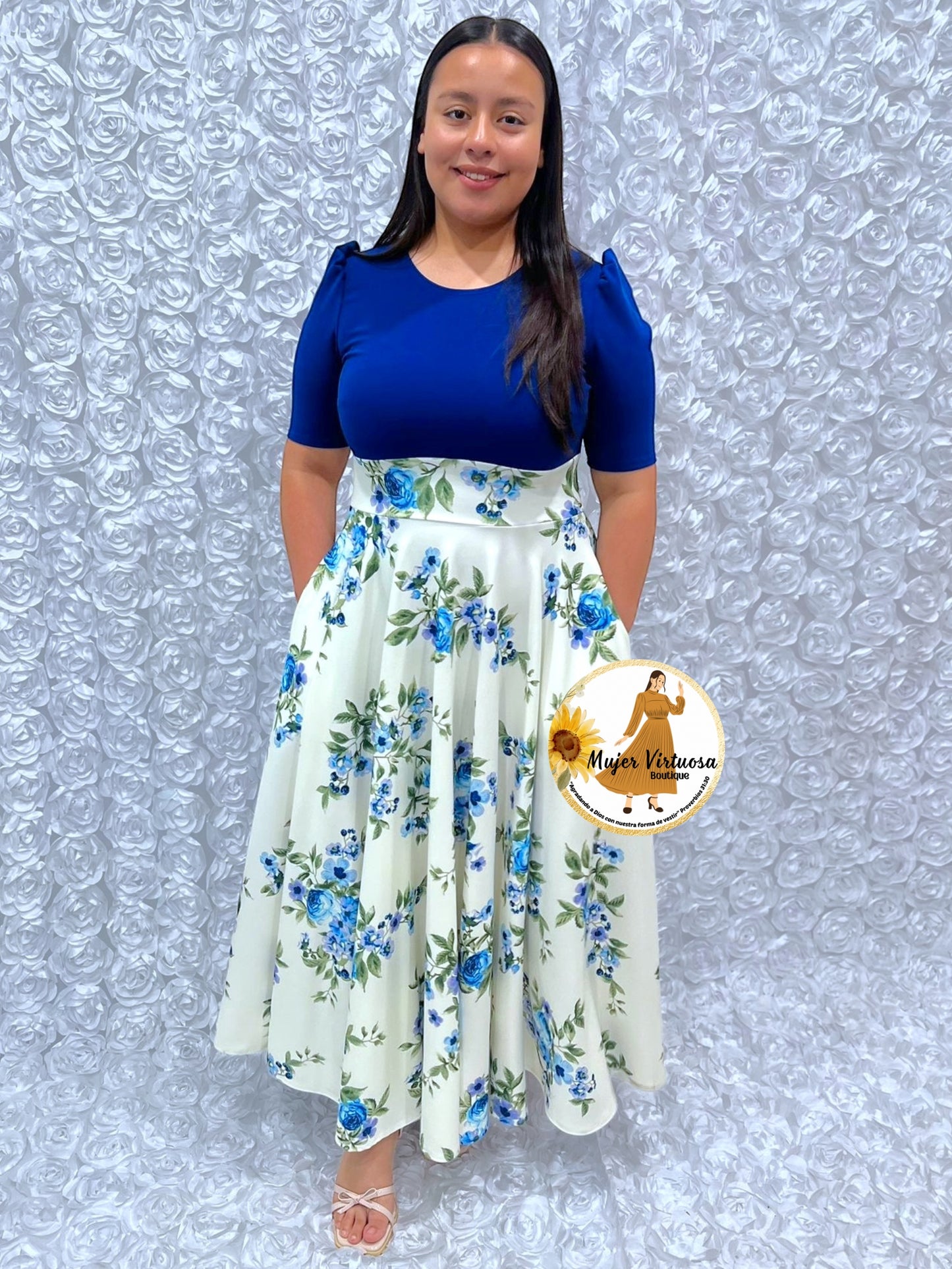 Eliana Royal Blue/White Floral Dress